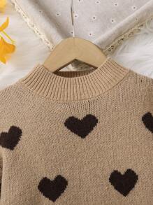 Vestido casual de manga larga con cuello redondo y estampado de corazón para niña, otoño/invierno