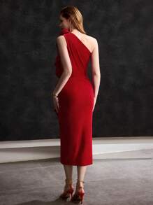 MOTF Soiréza SOLID ONE SHOULDER STEREO FLOWER SLIM FIT COCKTAIL DRESS - Red - View 6