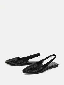 CUCCOO TILAWA New Rhinestone Pointed Toe Flat Women Shoes - Black - View 5