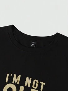 Manfinity Homme 大码男士休闲简约时尚图案短袖 T 恤，日常外出街头穿着 - 黑色 - 查看 5