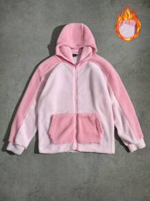 Manfinity EMRG Chaqueta con capucha con cremallera y bloques de color de franela casual diaria para hombres en otoño - Rosa - Ver 1