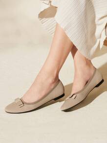 CUCCOO BASICS Color Block Bow Decor Casual Flat Shoes For Women For Christmas And New Year Holiday Vibe Fall And Winter Valentines - Apricot - View 5