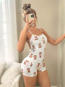 Sweetina 女士 Y2K House 睡衣可爱性感细肩带露背卡通熊印花紧身短裤 - 彩色 - 查看 5