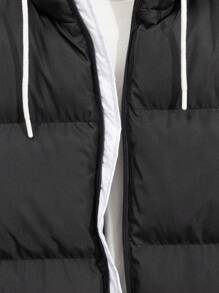 RueChic Men Basics FW Letter Printed Hooded 2 Pockets Regular Padded Coat - Black - View 5