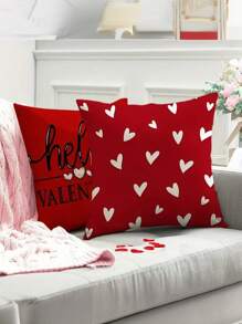 French-Inspired Valentine's Day Throw Pillow Covers, 18x18 Inches - Red Heart Design With Zip Closure, Machine Washable Polyester Cushion Cases For Sofa & Home Decor,Fall Decor,Autumn Decor,Room Decor - Red - View 3