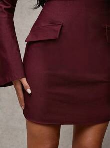 SHEIN BAE Váy mini mỏng tay chuông màu đỏ tía thanh lịch cho nữ Váy dạ hội Váy dạ hội ngắn mùa thu cho nữ Váy đỏ tía cho nữ Váy công sở thường ngày mùa thu cho nữ Váy dài đến đầu gối cho nữ Trang phục Giáng sinh mùa thu cho nữ/Váy công sở Siren/Váy trang trọng/Váy lễ tạ ơn cho nữ/Váy mini tay dài/Váy Giáng sinh cho nữ/Váy đỏ tía - Màu Đỏ Sâu - Xem 5