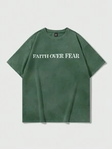 Manfinity EMRG Casual Men's Minimalist Slogan Printed Short Sleeve T-Shirt - Dark Green - View 3
