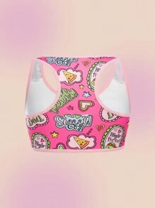 TEENAGE MUTANT NINJA TURTLES | SHEIN Tween Girl 2 件套字母和心形印花 Ringer 工字背文胸上衣带胸垫 - 粉色 - 查看 5