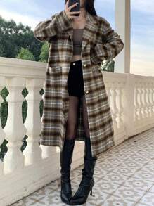 DAZY 女士经典格子夹克，秋季女装女装外套 - 棕色 - 查看 9