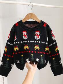 Áo len họa tiết hoạt hình Giáng sinh thường ngày cho bé trai, Thu/Đông - màu đen - Xem 2
