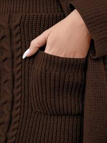 Calvaya Plus Size Casual Solid Color Long Cardigan & Sweater Dress Set, Autumn/Winter - Coffee Brown - View 8