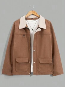 RueChic 100% Cotton Men Zip-Up And Button Detailed With Pockets Regular Jacket - Camel - View 1