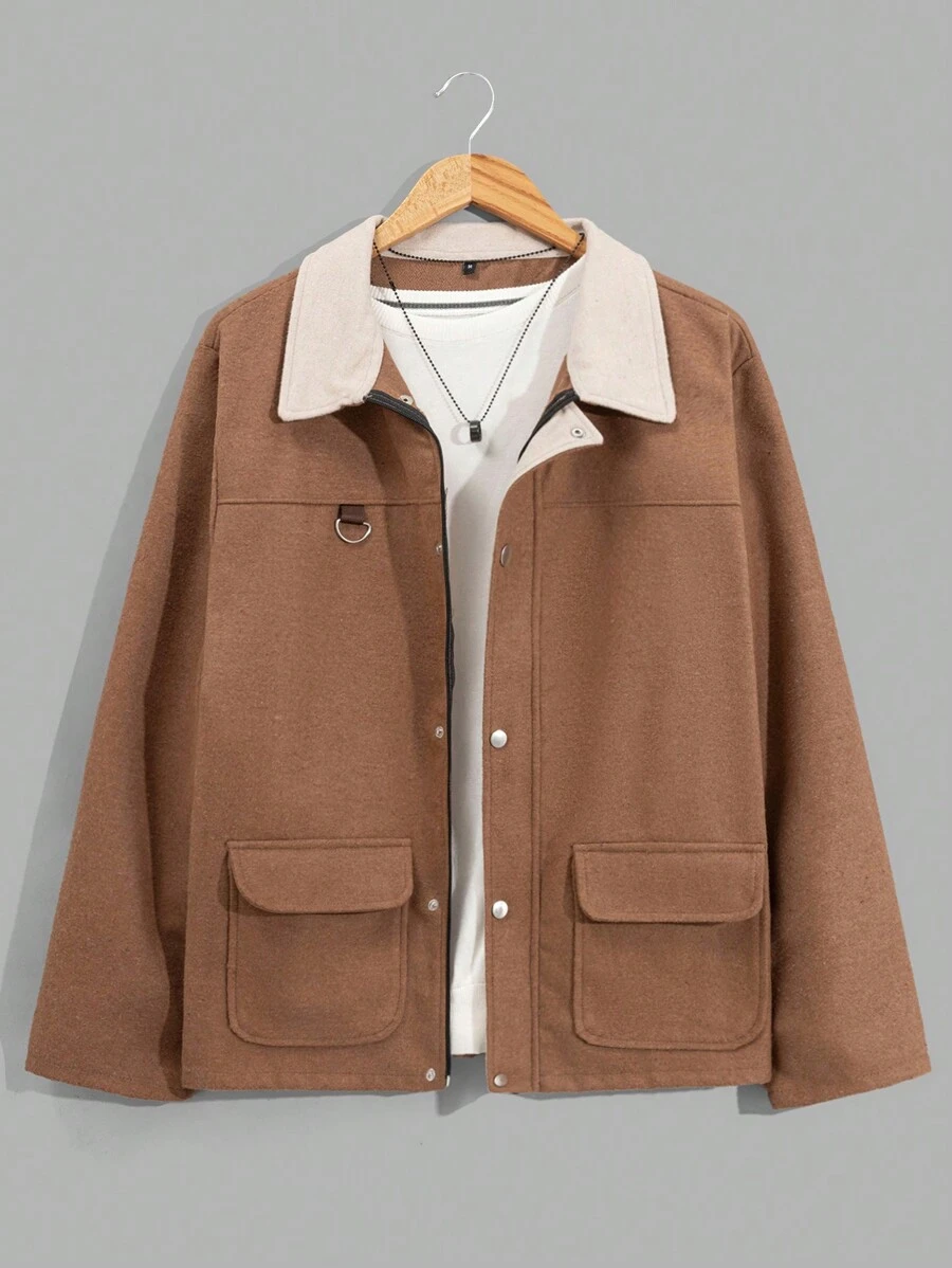 RueChic 100% Cotton Men Zip-Up And Button Detailed With Pockets Regular Jacket - Camel - View 1