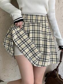 DAZY 女式纯色褶皱灯芯绒 A 字迷你裙，四季秋季半身裙