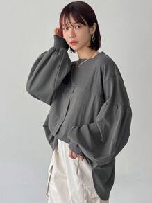 FRIFUL Women's Loose Fit Splice Bottom Contrast Color T-Shirt,Fall Clothes Long Sleeve Women Tops