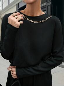RueChic RELAXED LONG SLEEVE WITH CHAIN & PANT - Black - View 4