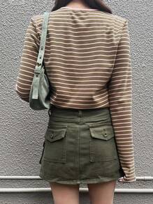 FRIFUL Camiseta casual de ajuste delgado con rayas y bordado de estrellas para mujer, otoño