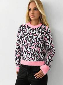 SHEIN Unity Pull col ras-du-cou décontracté et ample avec imprimé léopard, automne/hiver, pour femmes