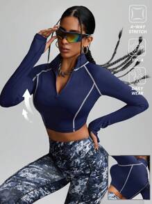 Innovista Woman Contract Detail Fitness Jacket Sweater T-Shirt Body Sculpting Zip Up Workout Clothes FitTok Athletic Stretchy Yoga Exercise Suit Fall Sports Daily Athleisure Office To Gym Club Work From Home Running Biker Lightweight Office To Court Brunch To Gym HIIT Training Comfort