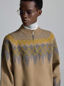 NEON BLANC Men's Zip-Up Fitted Ribbed Half-Zip Long Sleeve Sweater