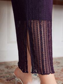 Modelyn 大码优雅纯色蕾丝连衣裙，秋季长款晚礼服 - 紫色 - 查看 7