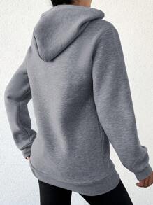 SHEIN Cottnline Women'S Kangaroo Pocket Fleece Lined Hoodie, Keep Warm - Grey - View 2