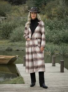 LanaWest Abrigo maxi con cuello a cuadros, chaqueta de invierno delgada y cálida