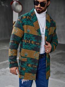 Manfinity Homme 男士几何图案长袖立领夹克外套秋冬季外出轻便彩色图案休闲夹克送给朋友、丈夫、男朋友的礼物 - 彩色 - 查看 1