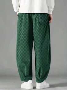 Manfinity Dauomo 男士宽松格子灯芯绒运动裤，带口袋，休闲抽绳腰裤，适合户外活动礼物，适合秋冬季