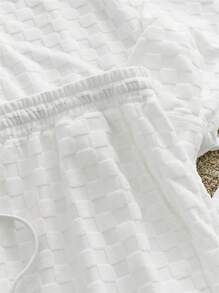 Manfinity VCAY Men 2pcs/Set Knitted Casual Daily Loose Fit Long Sleeve Shirt & Elastic Waist Straight Leg Pants Sports Suit - White - View 6