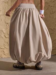 VARSITIE Váy Maxi Xếp Ly Cạp Cao Cho Nữ - Màu be - Xem 2