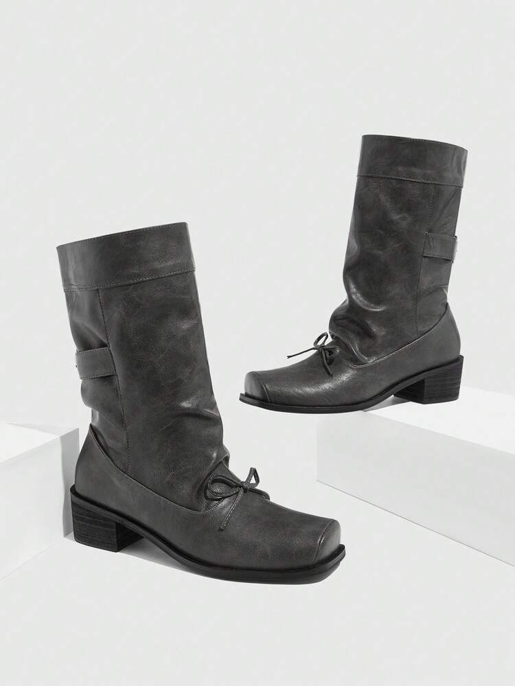 CUCCOO GRLICON Women's Mid-Calf Boots, Y2K Style, Punk Rock, Biker, Cool Girl Outfit, Suitable For Halloween, Christmas, Party