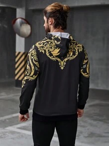 Manfinity LEGND Sudadera con capucha de manga larga de estilo callejero con gráfico de planta y bolsillo tipo canguro con cordón, ideal para salir, regalo para amigos, esposo, novio