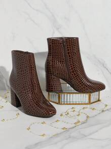 SHUZIA Solid Color High Heel Fashion Versatile Ankle Boots, Suitable For Autumn/Spring Shoes Spring Break Easter - Brown - View 2