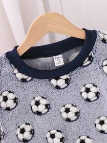 2件套青少年男童休闲足球图案长袖上衣和裤子家居服套装，灰色 - 寶藍色 - 查看 3