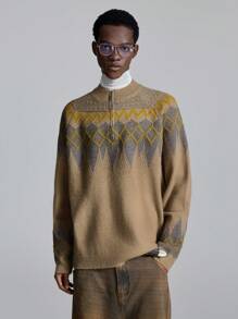 NEON BLANC Men's Zip-Up Fitted Ribbed Half-Zip Long Sleeve Sweater
