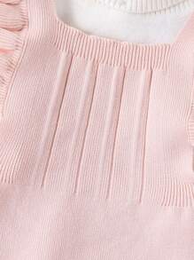 SHEIN Vintaside Kids 女宝宝蓝色背带裤保暖舒适连体裤，时尚休闲秋冬季款，适合日常生活、外出和旅行 - 粉色 - 查看 3