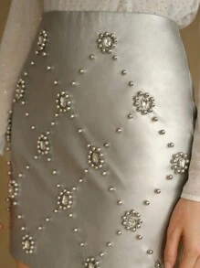 MOTF STUDIO BEADED AND RHINESTONE DETAIL SKIRT, NEW YEAR - Silver - View 5