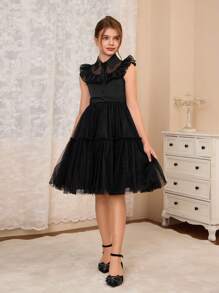 Tween Girl Halloween Costume Cosplay Princess Dress, Black Dress - Black - View 1