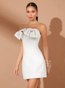 Lumalex 结婚周年纪念春节聚会季节情人节优雅蝴蝶结装饰女式连衣裙，奢华风格，适合秋冬季 - 白色 - 查看 6