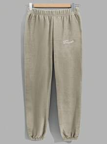 RueChic Men Comfortable Casual Basic Style Embroidered Fleece Loungewear Set - Beige - View 5