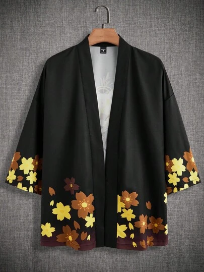 Manfinity VCAY Oversized Men's Floral Print Long Sleeve Kimono