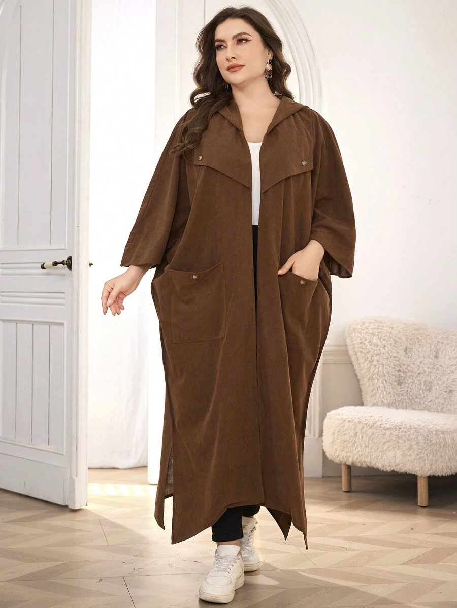 Lacomfia Plus Size Casual Loose Fit Hooded Coat With Dual Pockets, Suitable For Autumn - Rust Brown - View 1