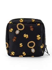ORANGE STUDIO Artist Bear & Golden Chain Print, Black, Cosmetic Organizer, Sanitary Napkin Storage Bag - Multicolor - View 3