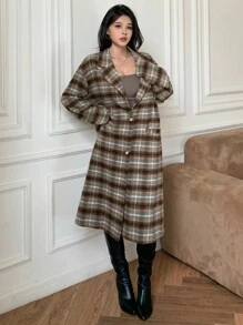 DAZY 女士经典格子夹克，秋季女装女装外套 - 棕色 - 查看 2