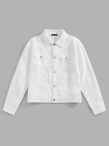 Manfinity VCAY Men's Loose Fit Drop Shoulder Lapel Neck Linen Blend Jacket, Suitable For Autumn, For Fall Winter - White - View 1
