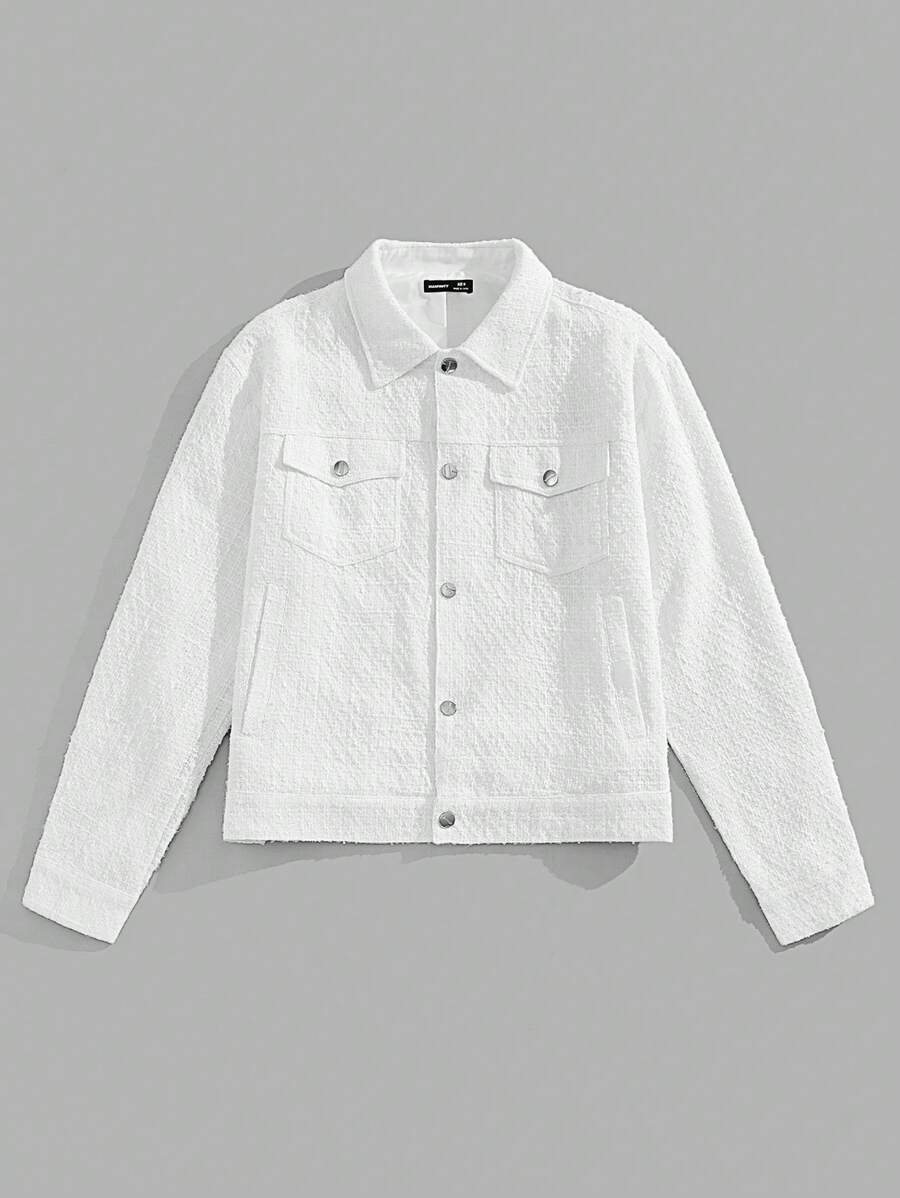 Manfinity VCAY Men's Loose Fit Drop Shoulder Lapel Neck Linen Blend Jacket, Suitable For Autumn, For Fall Winter - White - View 1