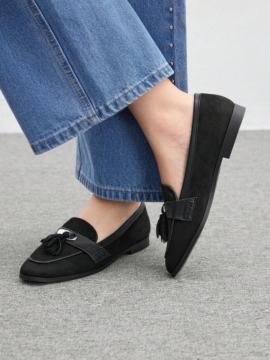 CUCCOO BIZCHIC Damen einfarbige, modische, vielseitige Lässig Ballerinas für Weihnachten und Neujahrsstimmung, Herbst und Winter - Schwarz - Übersicht 1