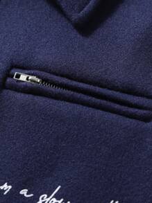 Manfinity EMRG Men's Casual Wolf Print Zipper Placket Long Sleeve Jacket, Autumn - Navy Blue - View 7