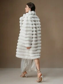 Anewsta New Arrival Autumn/Winter Fluffy Long Coat, Fashionable Faux Rabbit Fur Women Outerwear - White - View 2